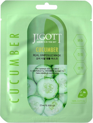 Jigott~Ампульная тканевая маска с огурцом~Cucumber Ampoule Mask